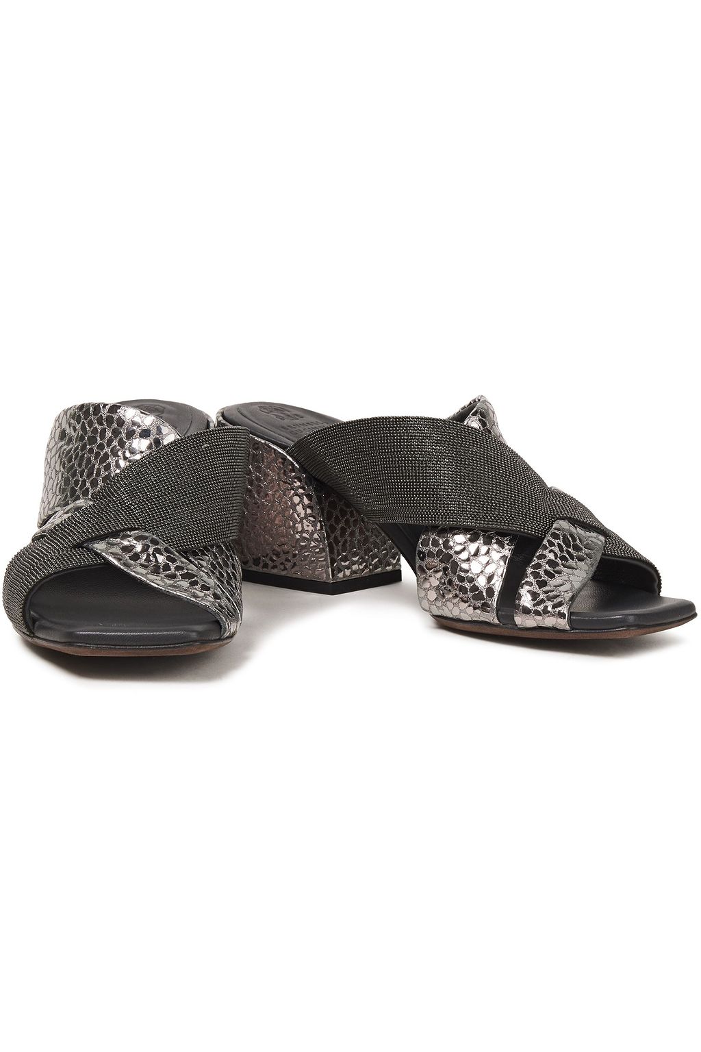 BRUNELLO CUCINELLI Bead-embellished snake-effect leather mules