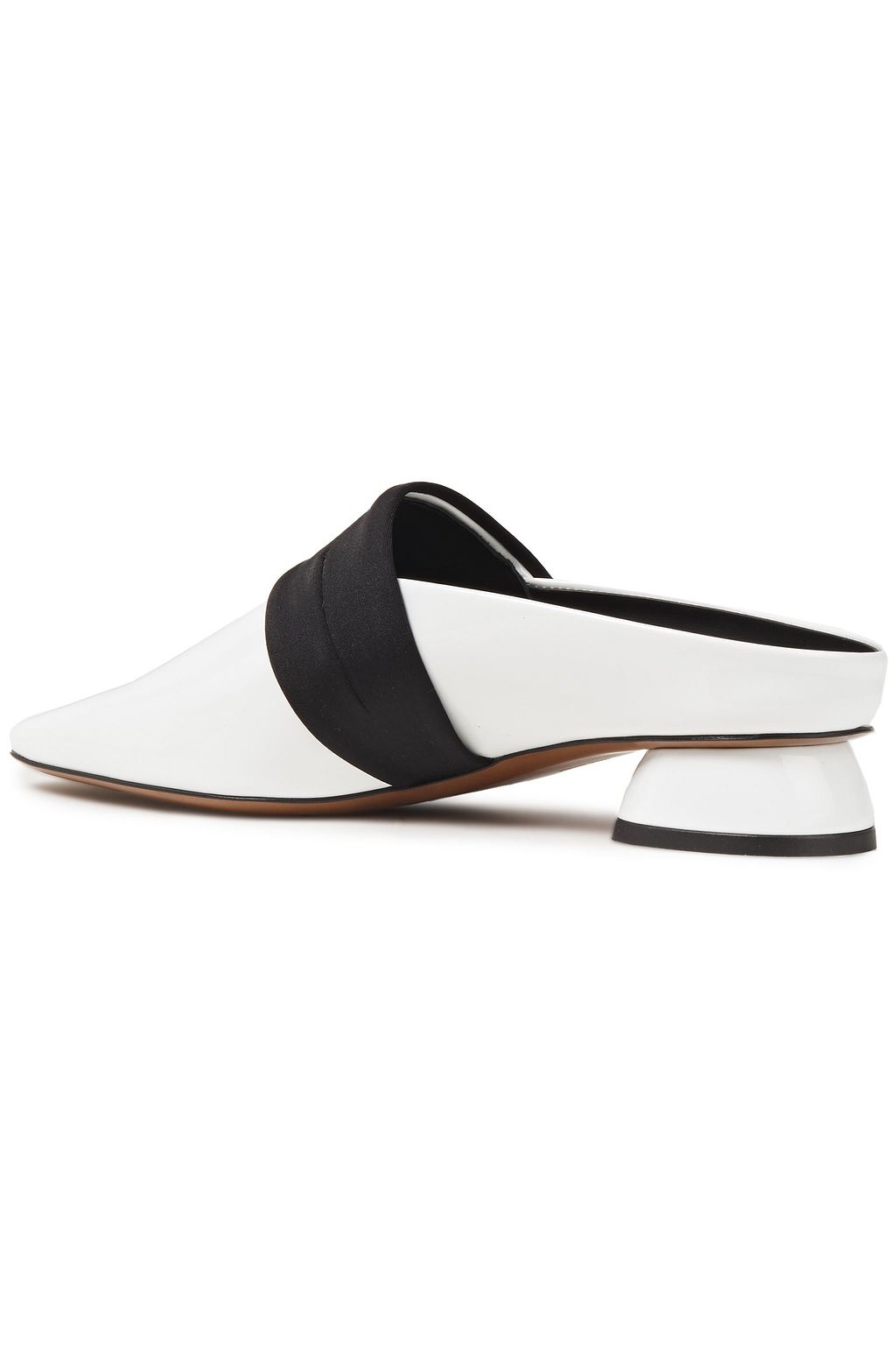 NEOUS Zygo satin-trimmed two-tone patent-leather mules