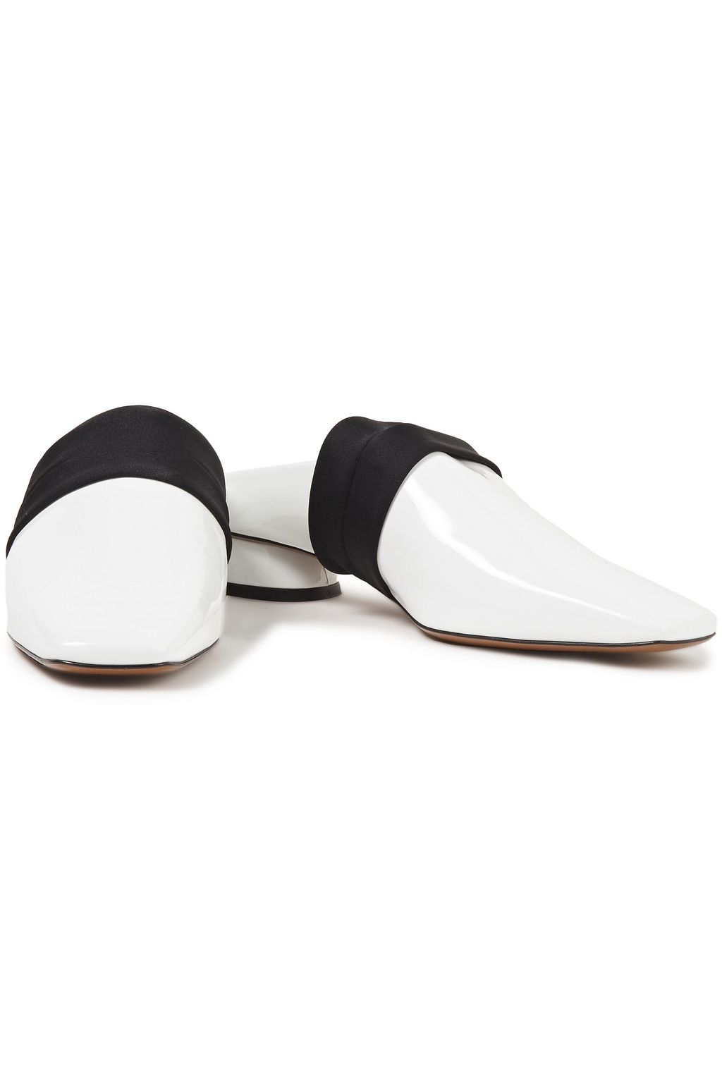 NEOUS Zygo satin-trimmed two-tone patent-leather mules