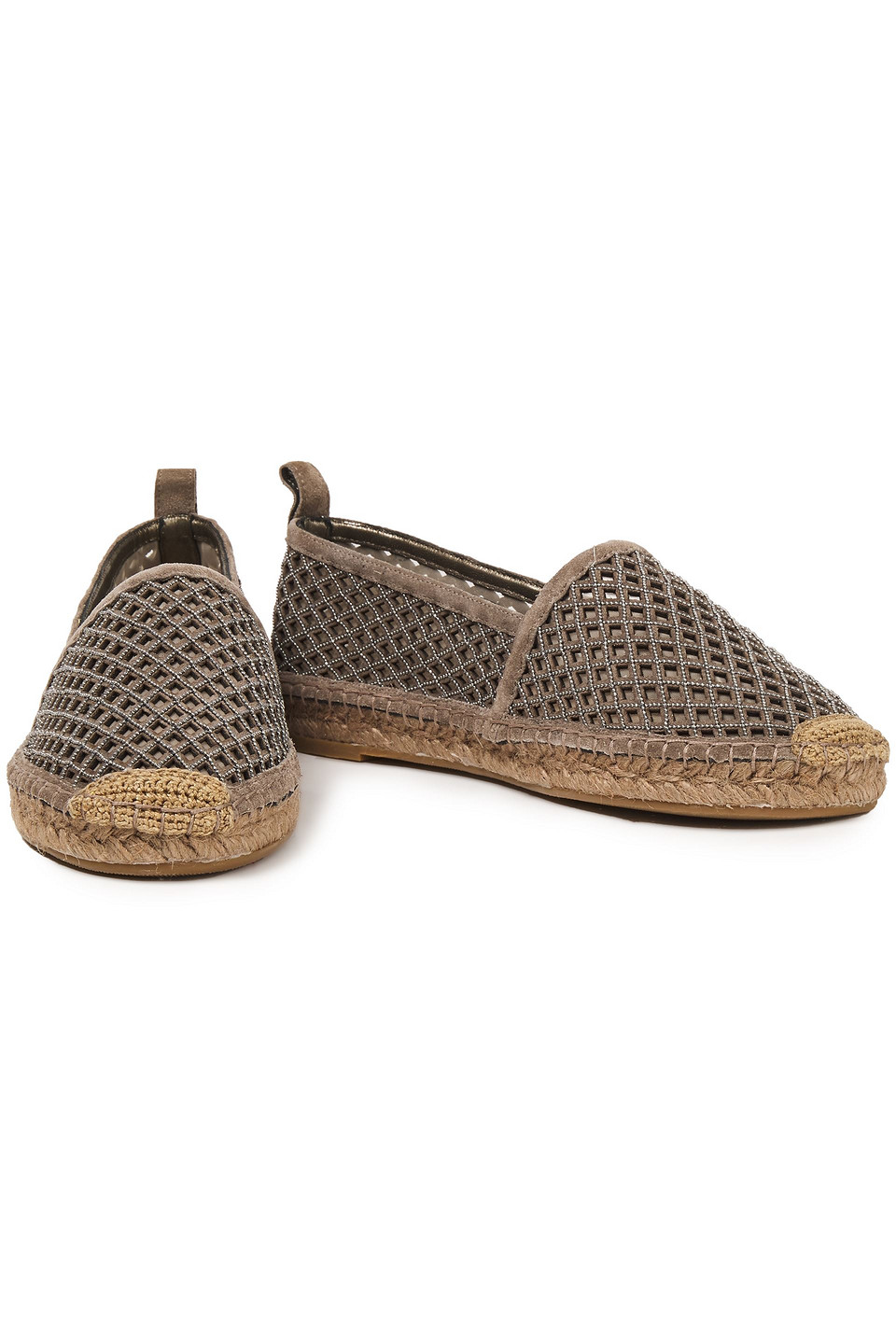 Brunello Cucinelli Bead-embellished Suede Espadrilles In Mushroom