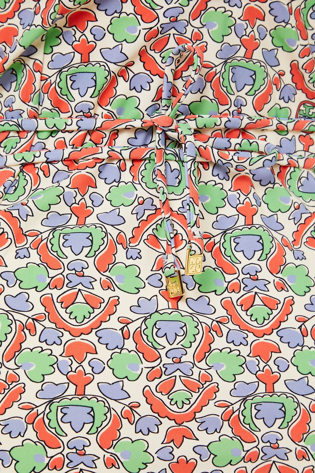 TORY BURCH Belted shirred printed swimsuit