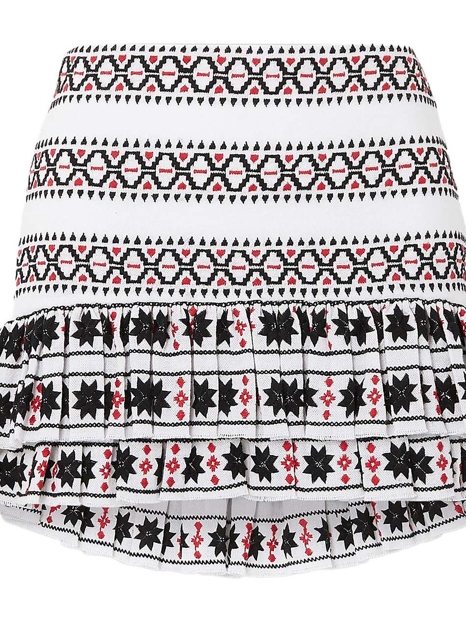 tiered embroidered cotton mini skirt