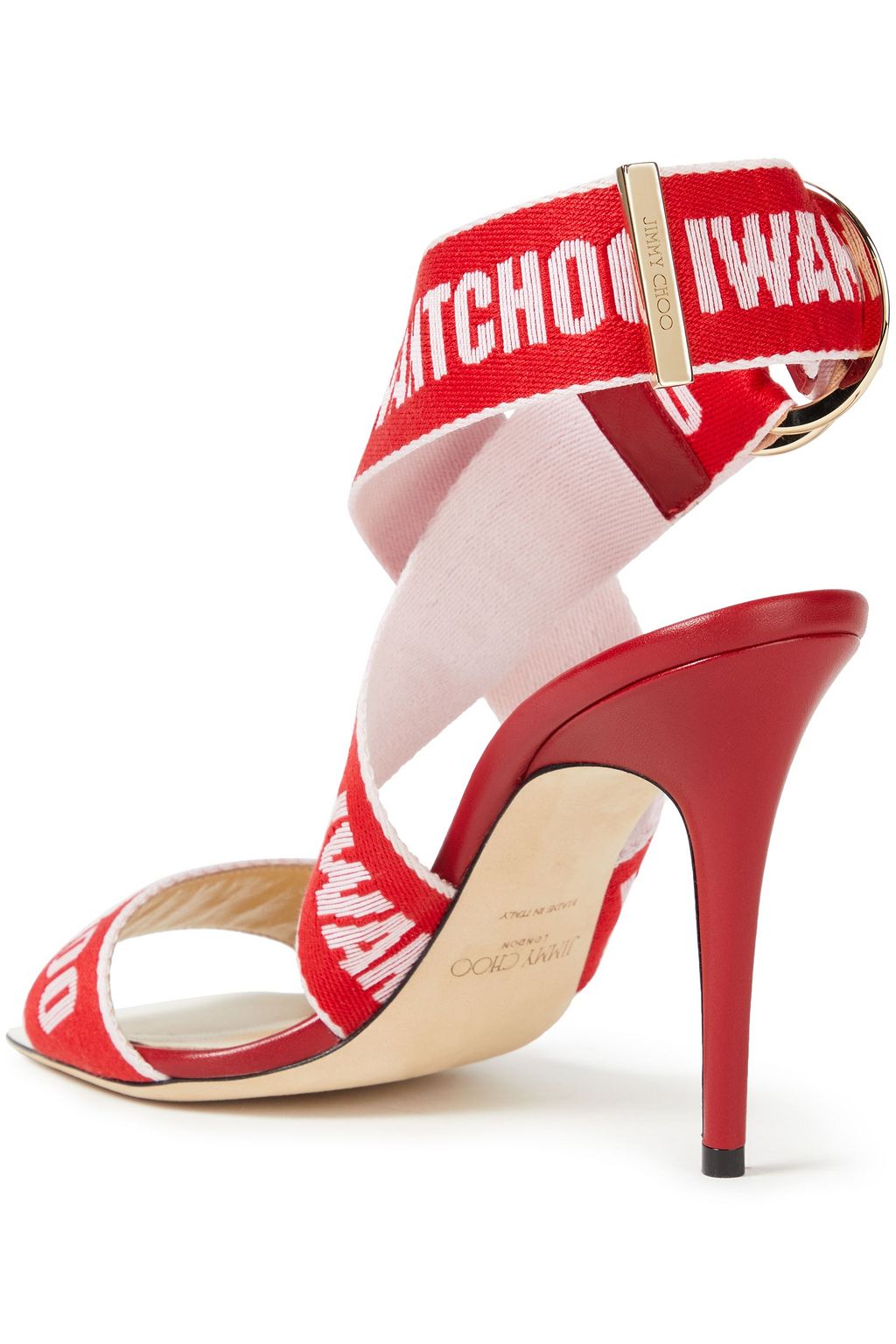JIMMY CHOO Leather and jacquard sandals