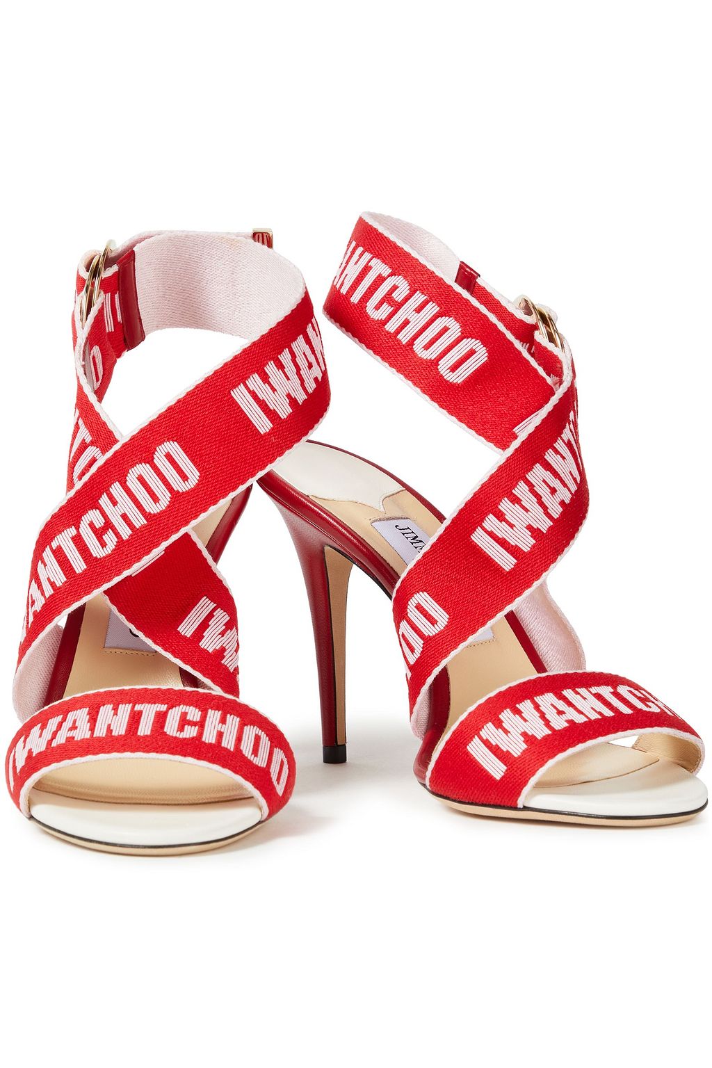 JIMMY CHOO Leather and jacquard sandals