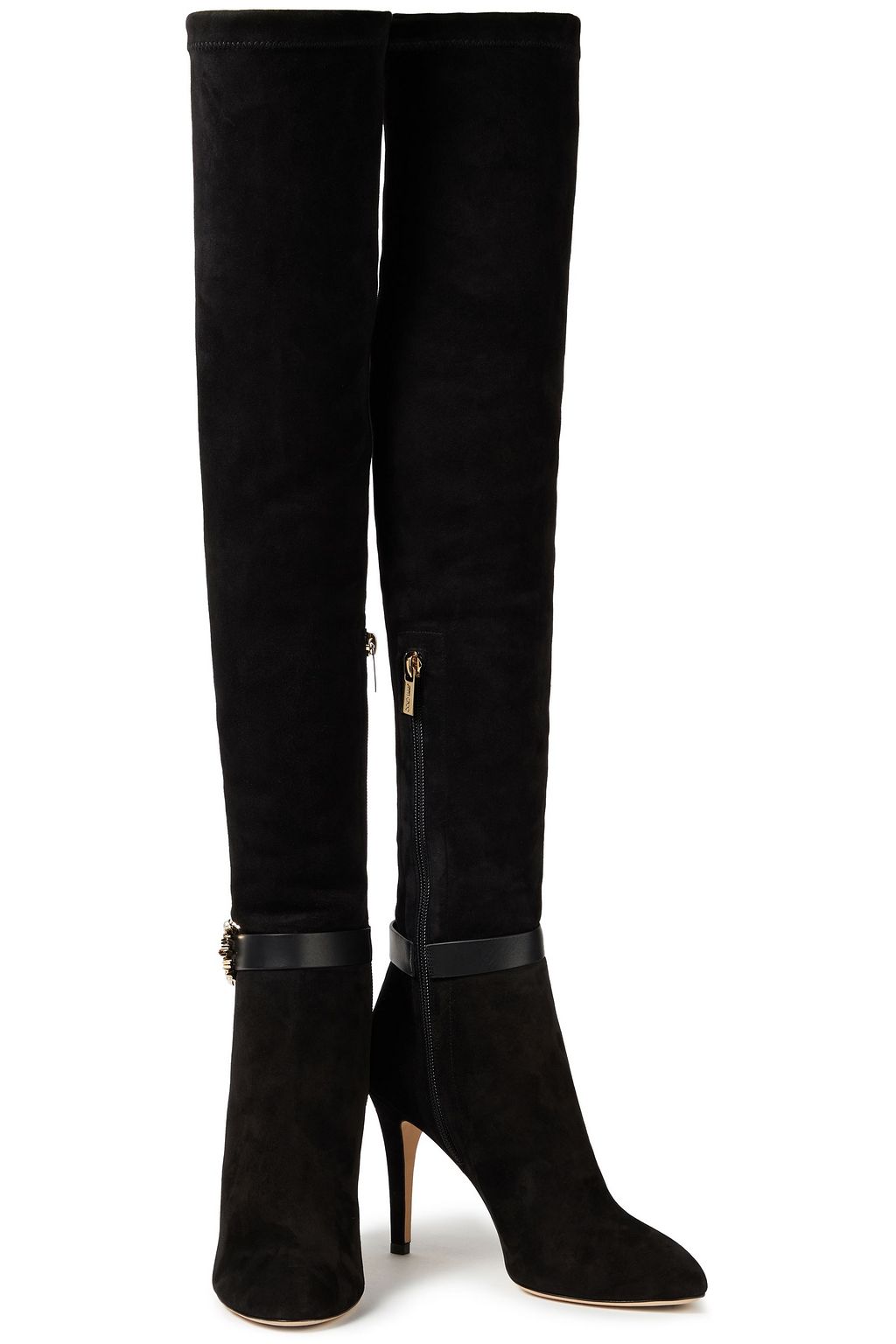 JIMMY CHOO Buckled embellished suede over-the-knee boots