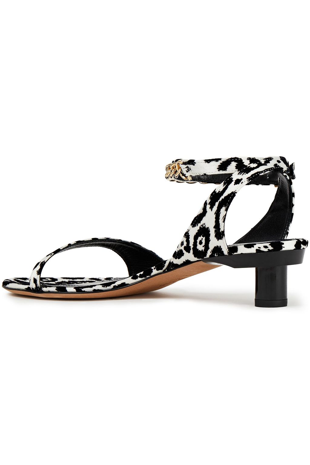 TIBI Chain-trimmed leopard-print flocked satin sandals