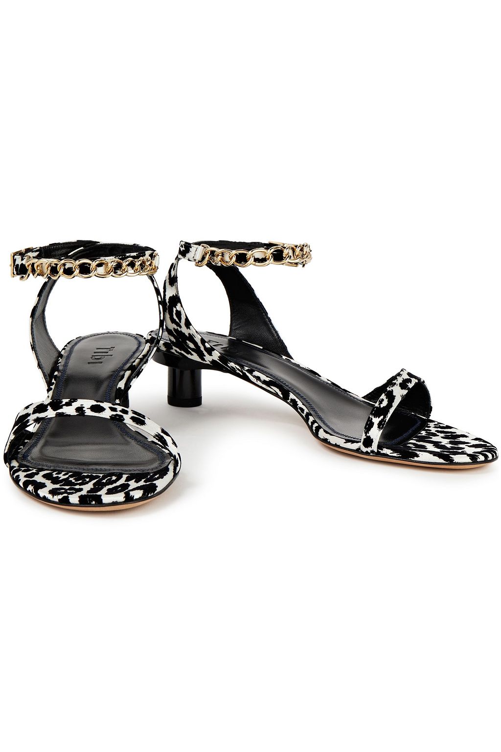 TIBI Chain-trimmed leopard-print flocked satin sandals