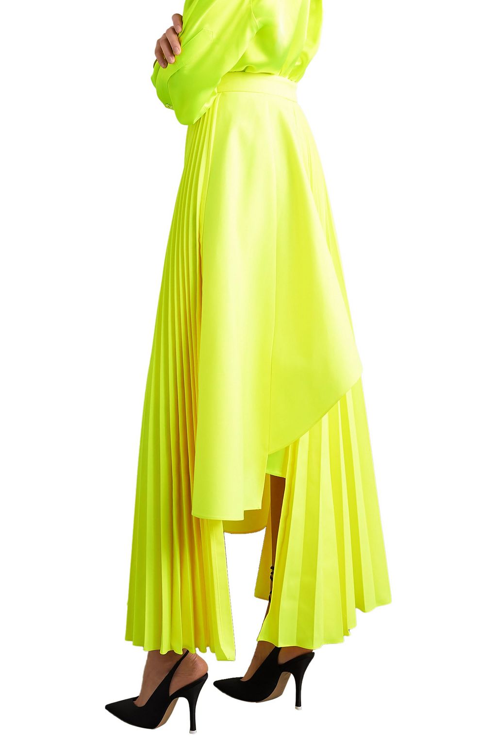 CHRISTOPHER JOHN ROGERS Neon asymmetric pleated poplin skirt