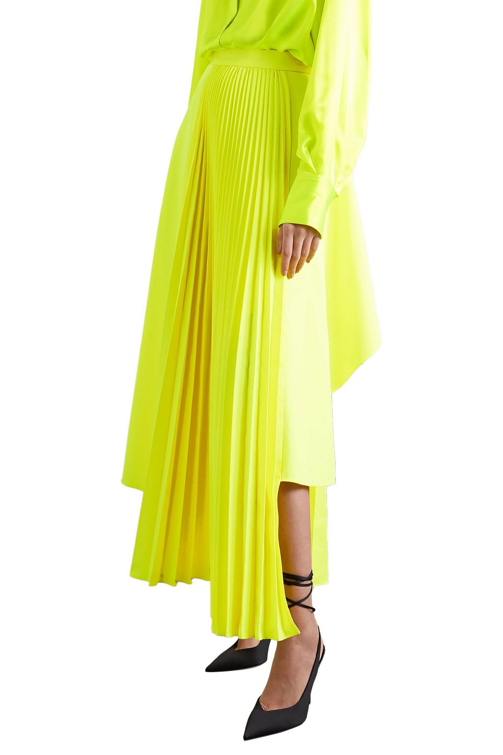 CHRISTOPHER JOHN ROGERS Neon asymmetric pleated poplin skirt