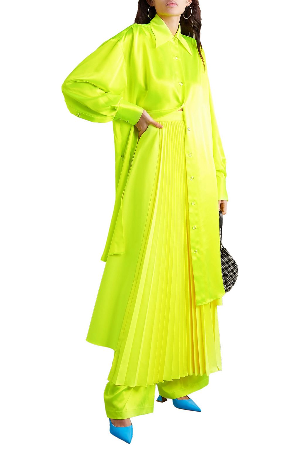 CHRISTOPHER JOHN ROGERS Neon asymmetric pleated poplin skirt