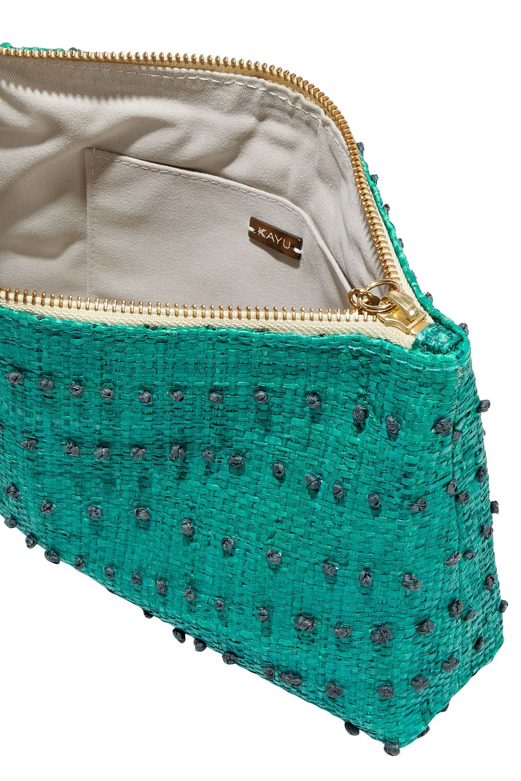 KAYU June embroidered woven straw pouch