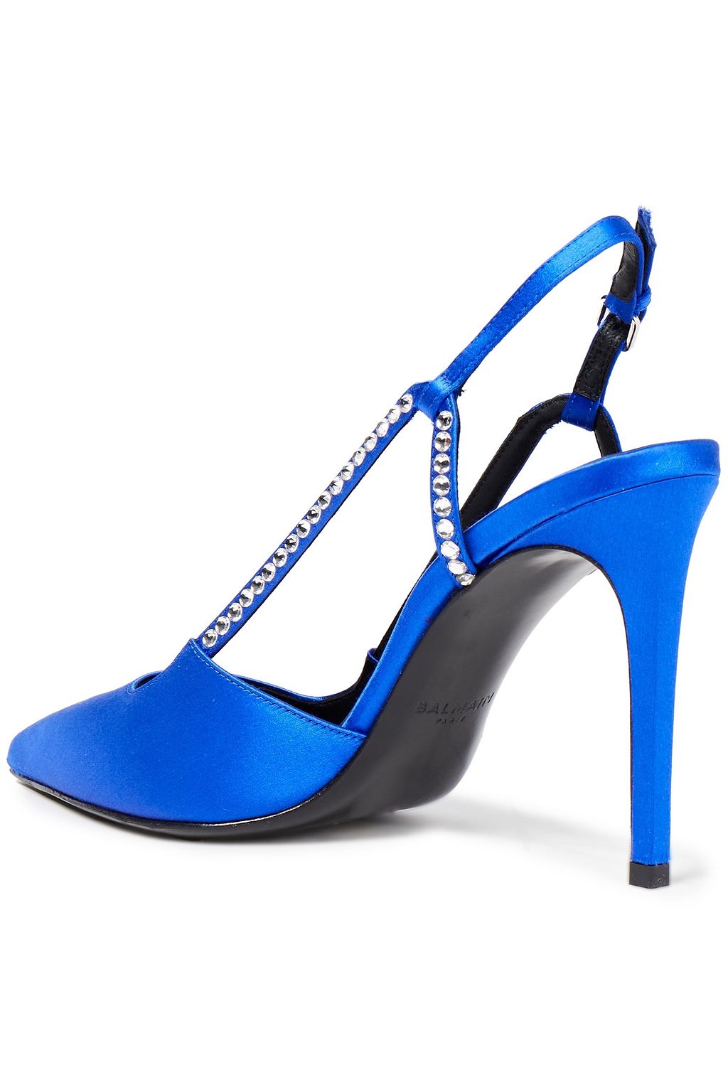 BALMAIN Madison crystal-embellished satin slingback pumps