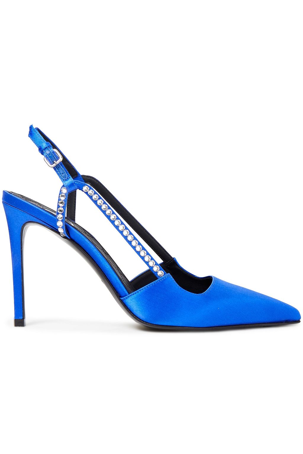 BALMAIN Madison crystal-embellished satin slingback pumps | THE OUTNET