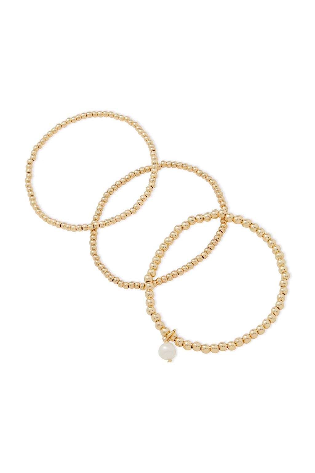 SHASHI Set of three 18-karat gold-plated faux pearl bracelets