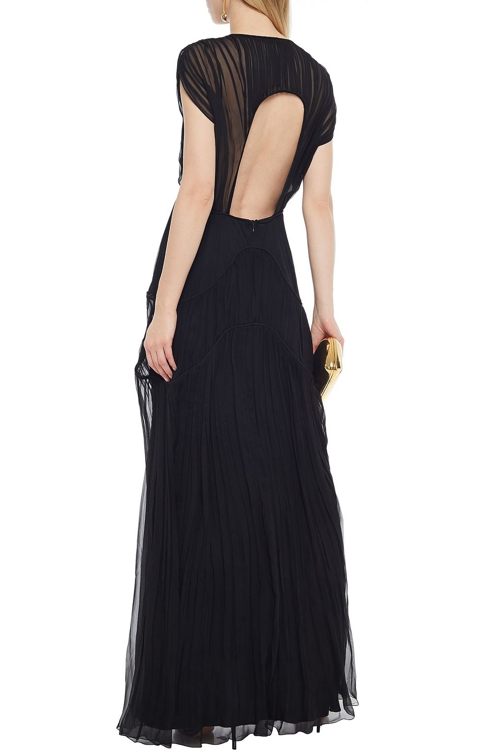 ALBERTA FERRETTI Open-back pleated silk-chiffon gown