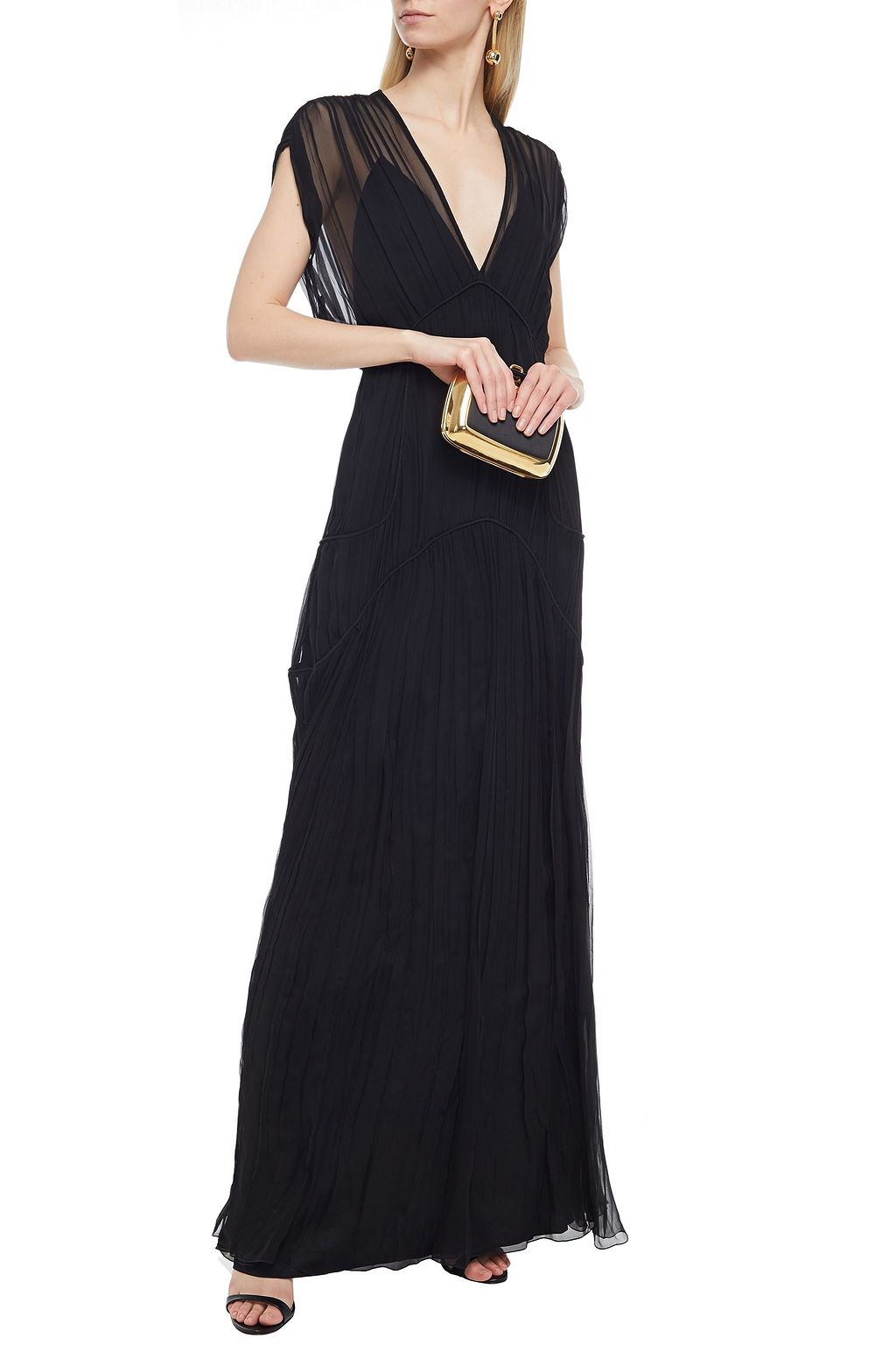 ALBERTA FERRETTI Open-back pleated silk-chiffon gown