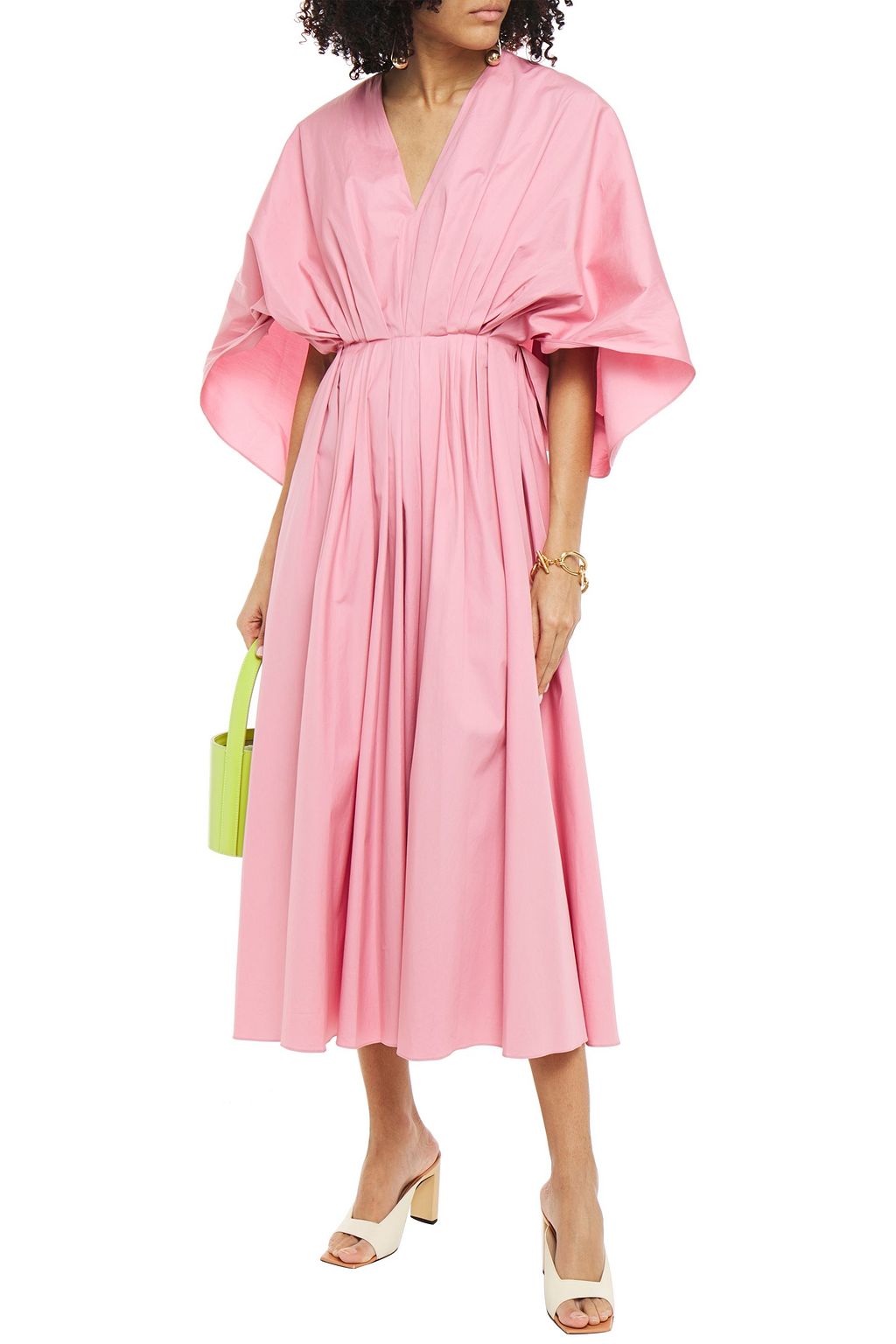 ROKSANDA Gathered pleated cotton-poplin midi dress