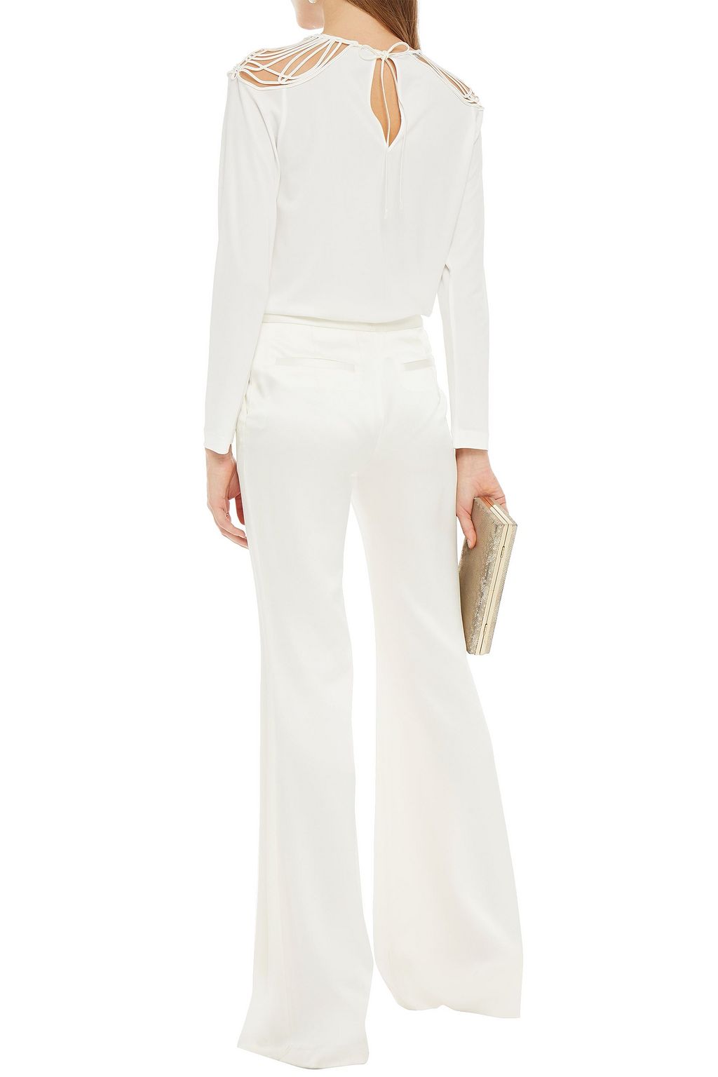 ALBERTA FERRETTI Tulle-paneled satin-trimmed jersey top