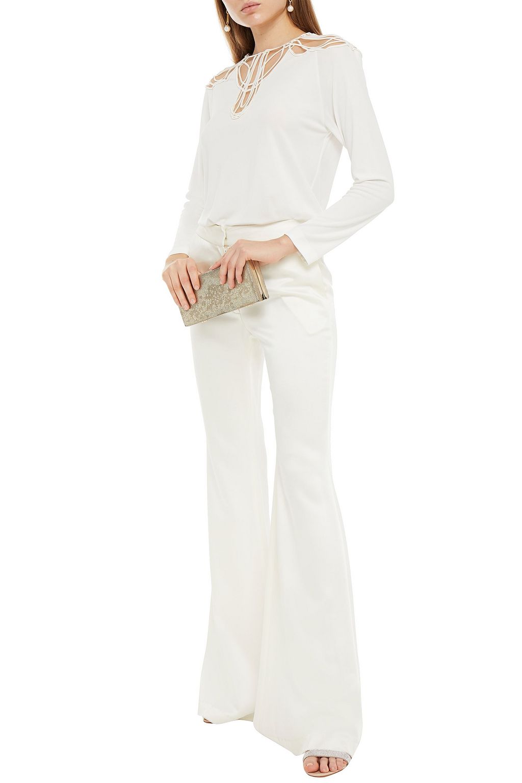 ALBERTA FERRETTI Tulle-paneled satin-trimmed jersey top