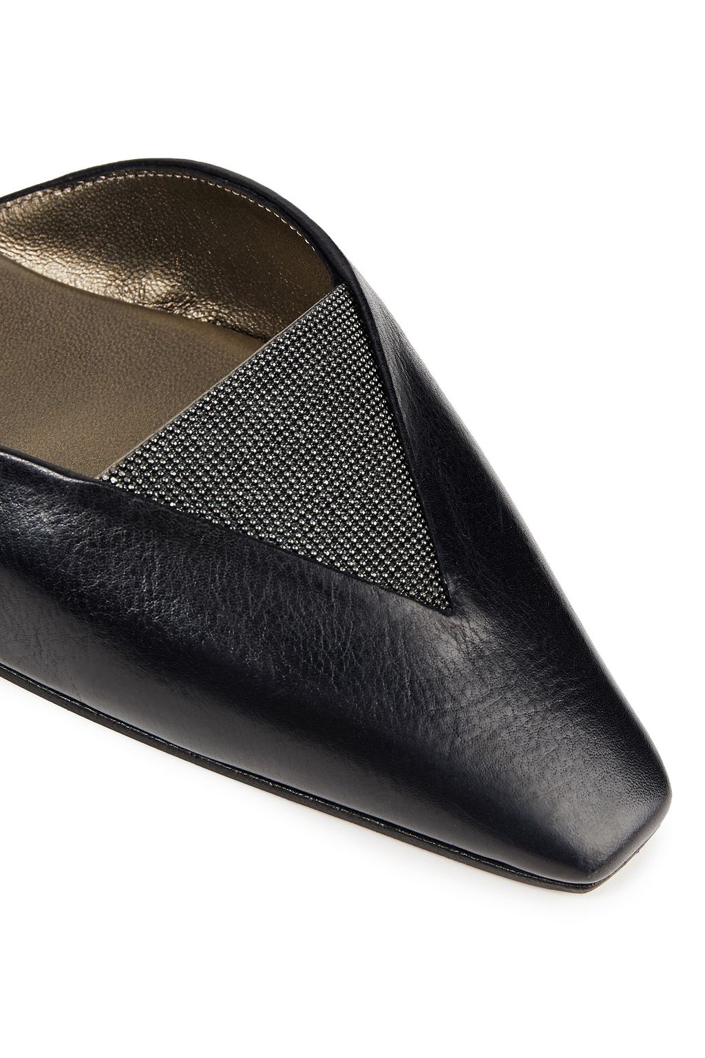 BRUNELLO CUCINELLI Bead-embellished leather point-toe flats