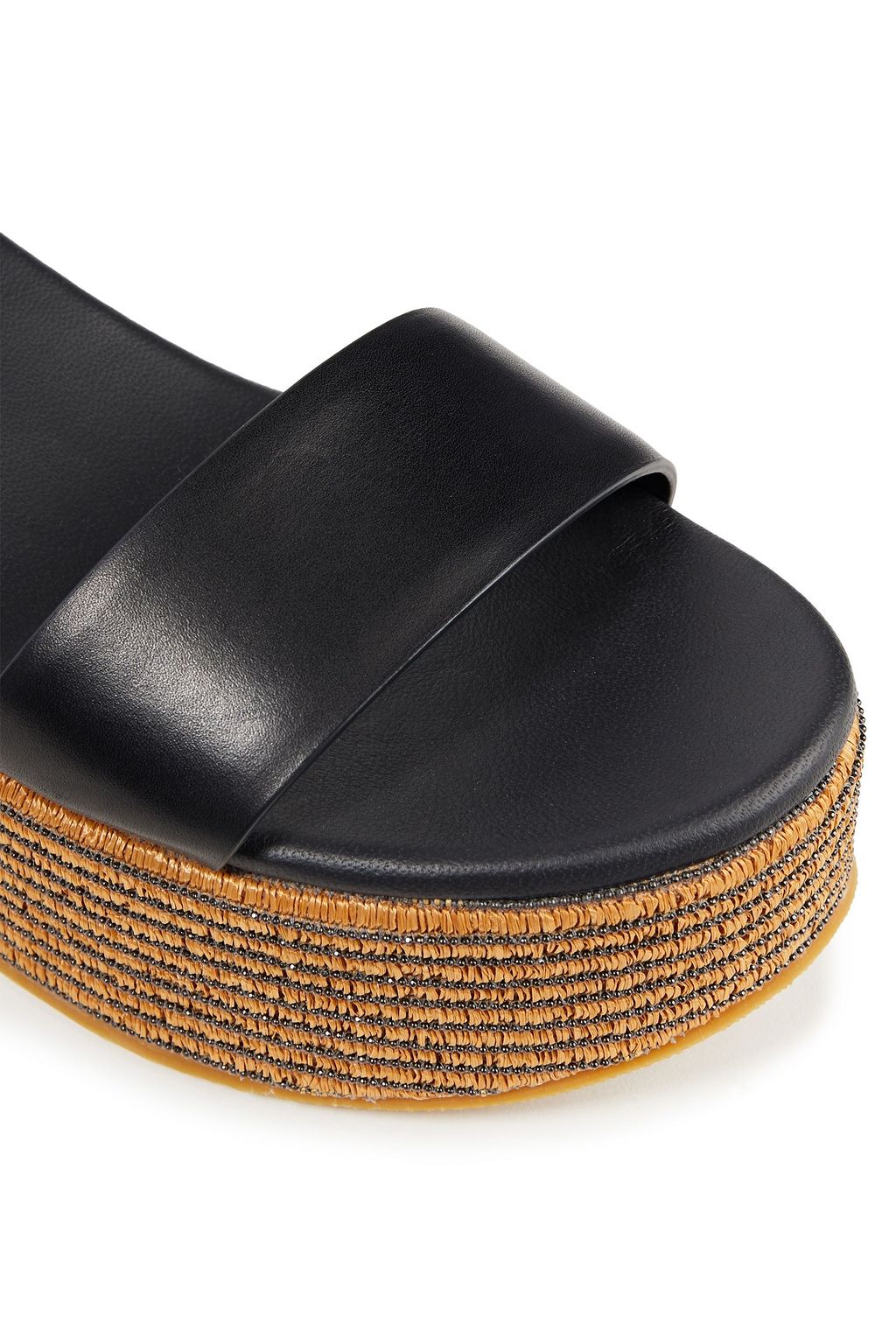BRUNELLO CUCINELLI Bead-embellished leather wedge sandals