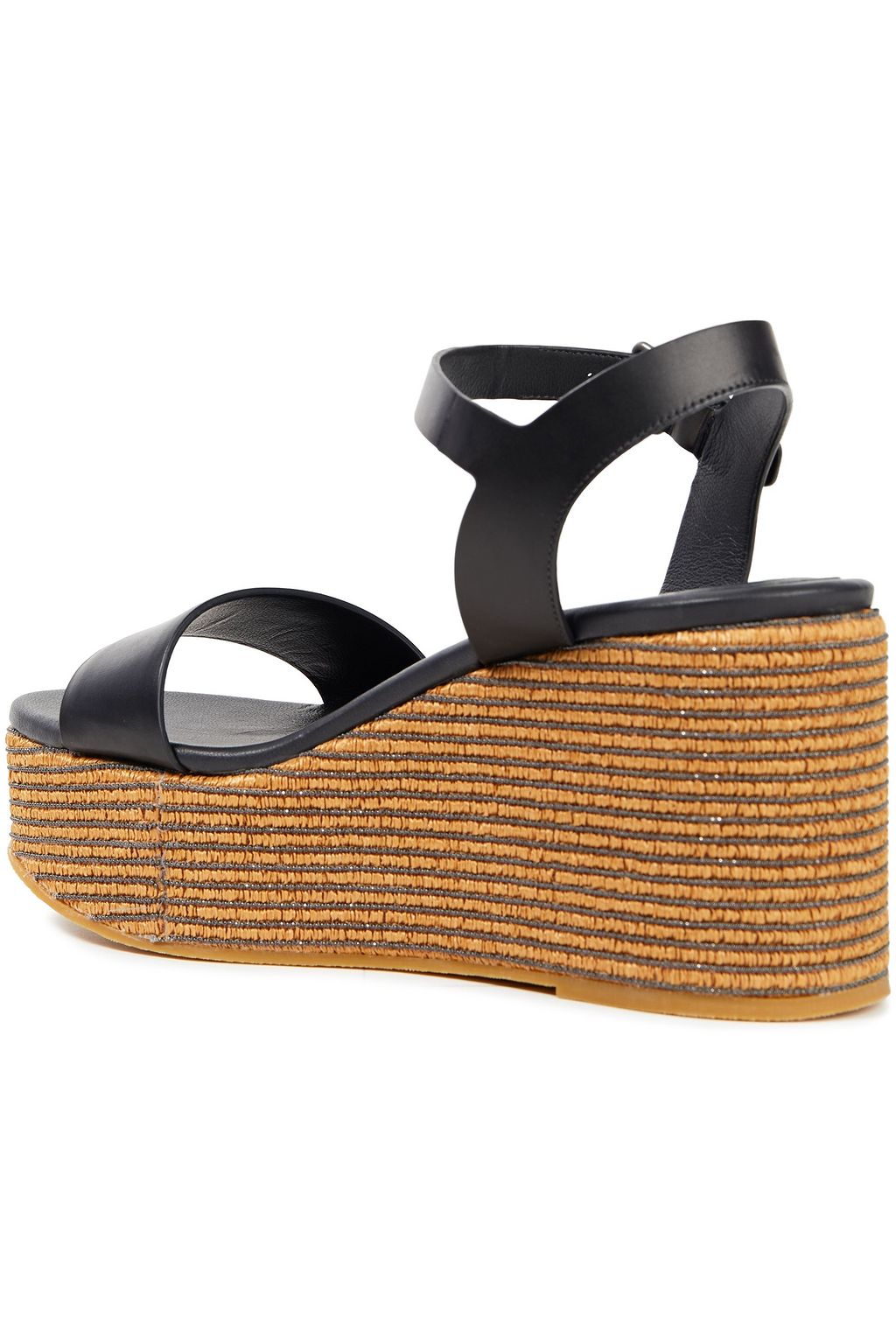 BRUNELLO CUCINELLI Bead-embellished leather wedge sandals