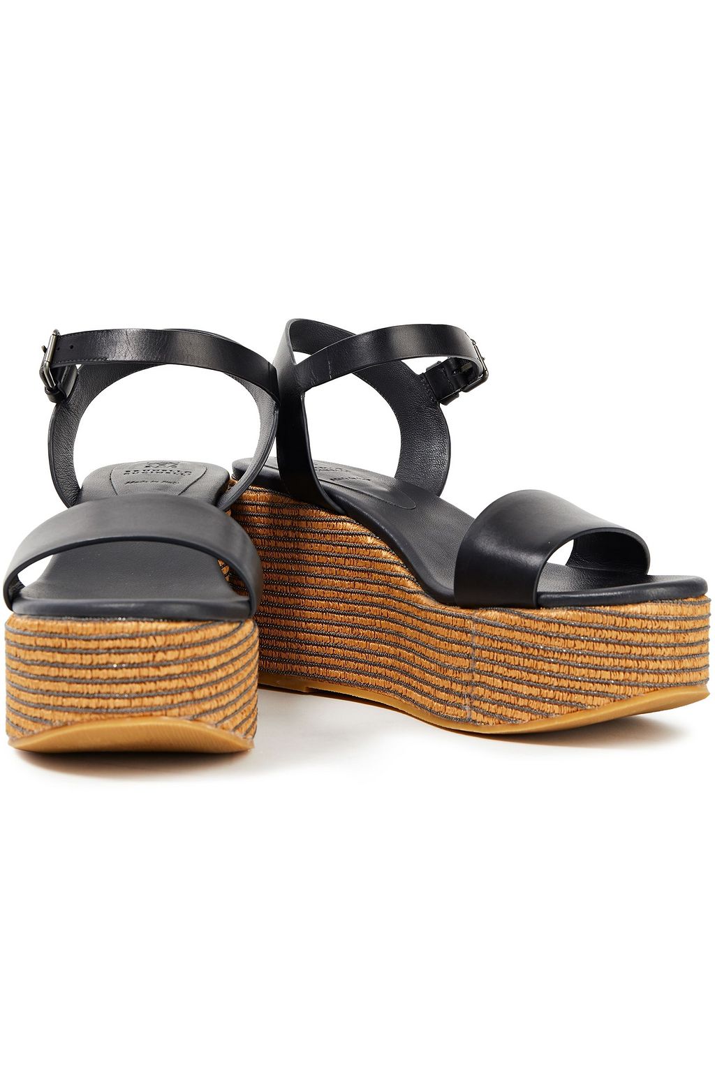 BRUNELLO CUCINELLI Bead-embellished leather wedge sandals