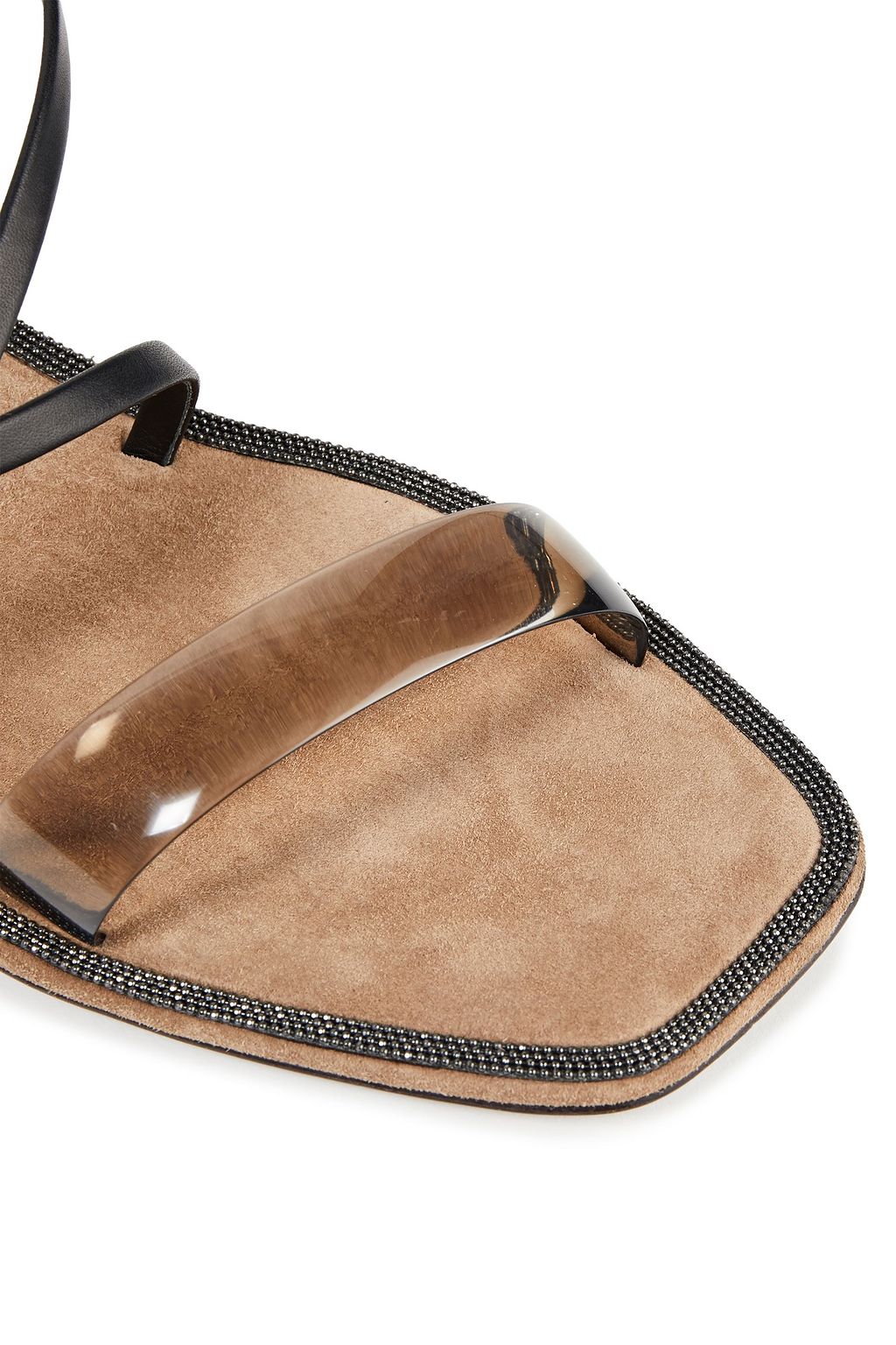 BRUNELLO CUCINELLI PVC-trimmed embellished suede and leather sandals