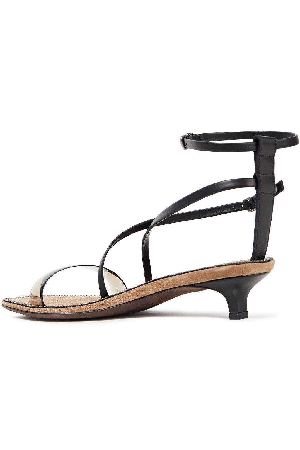 BRUNELLO CUCINELLI PVC-trimmed embellished suede and leather sandals