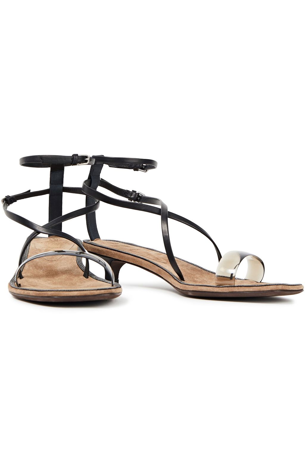 BRUNELLO CUCINELLI PVC-trimmed embellished suede and leather sandals