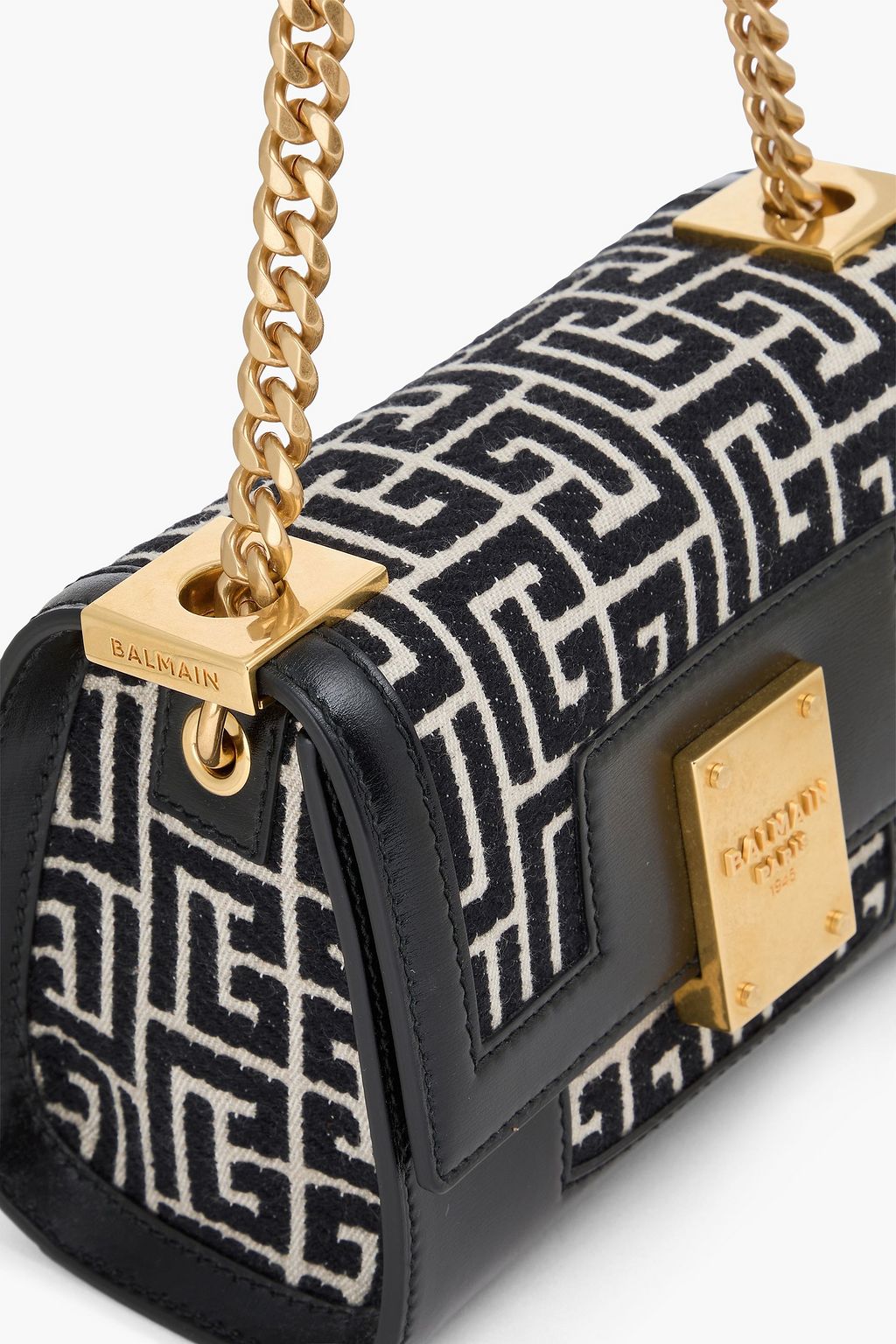 BALMAIN 1945 mini leather-trimmed jacquard cross-body bag