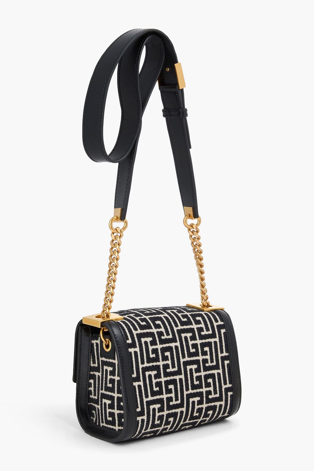 BALMAIN 1945 mini leather-trimmed jacquard cross-body bag