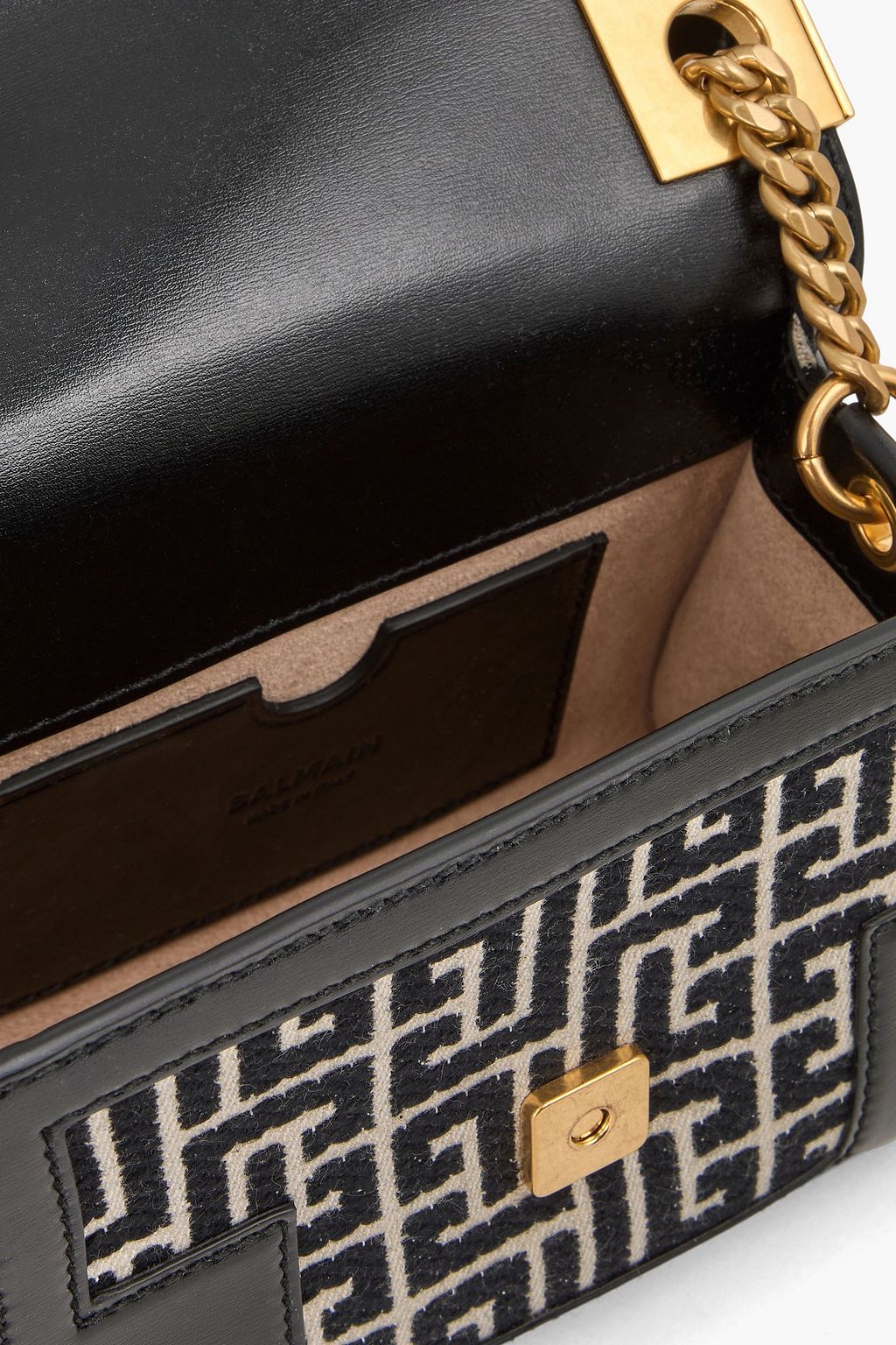 BALMAIN 1945 mini leather-trimmed jacquard cross-body bag