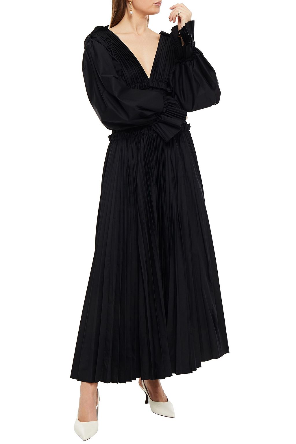 KHAITE Dawny shirred pleated cotton-poplin maxi dress