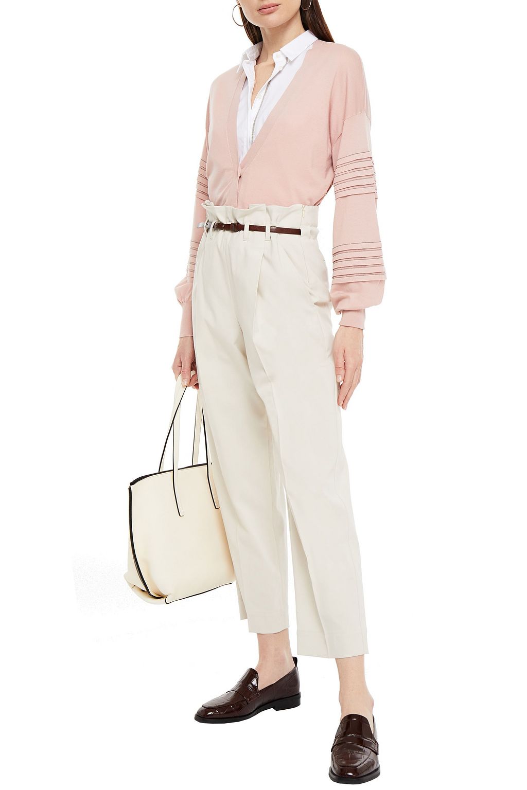 BRUNELLO CUCINELLI Bead-embellished pleated cotton cardigan