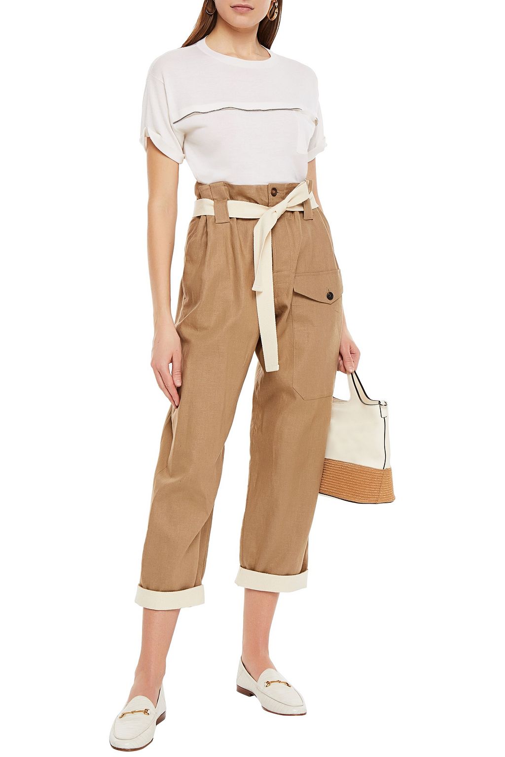BRUNELLO CUCINELLI Bead-embellished cashmere and silk-blend top