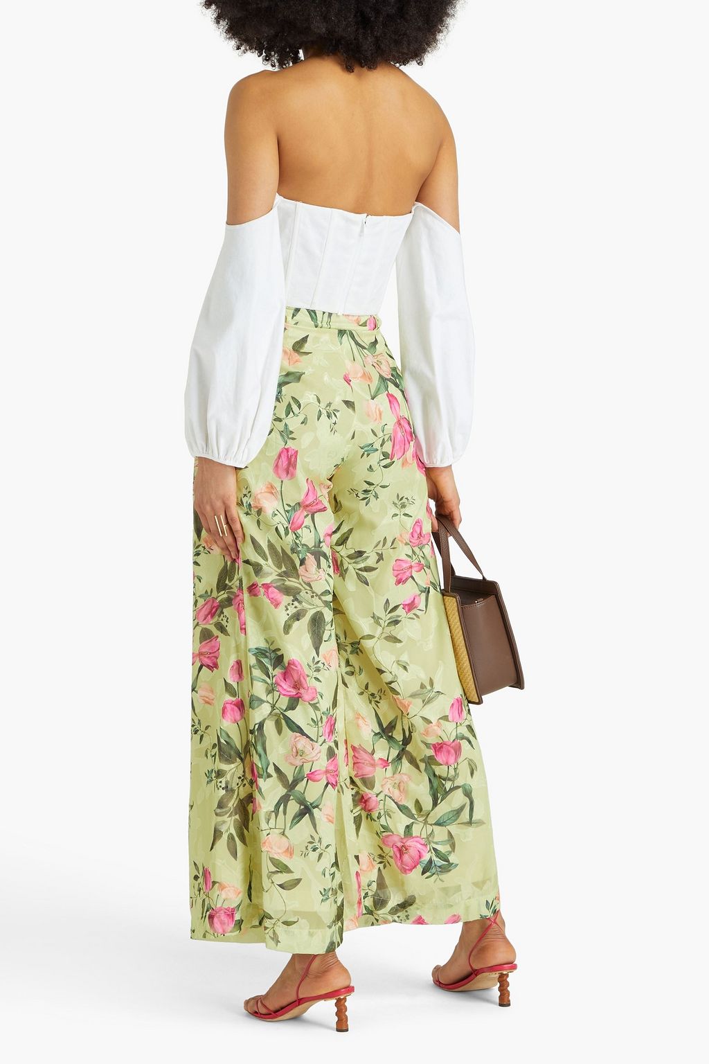 PATBO Tula floral-print satin-jacquard wide-leg pants