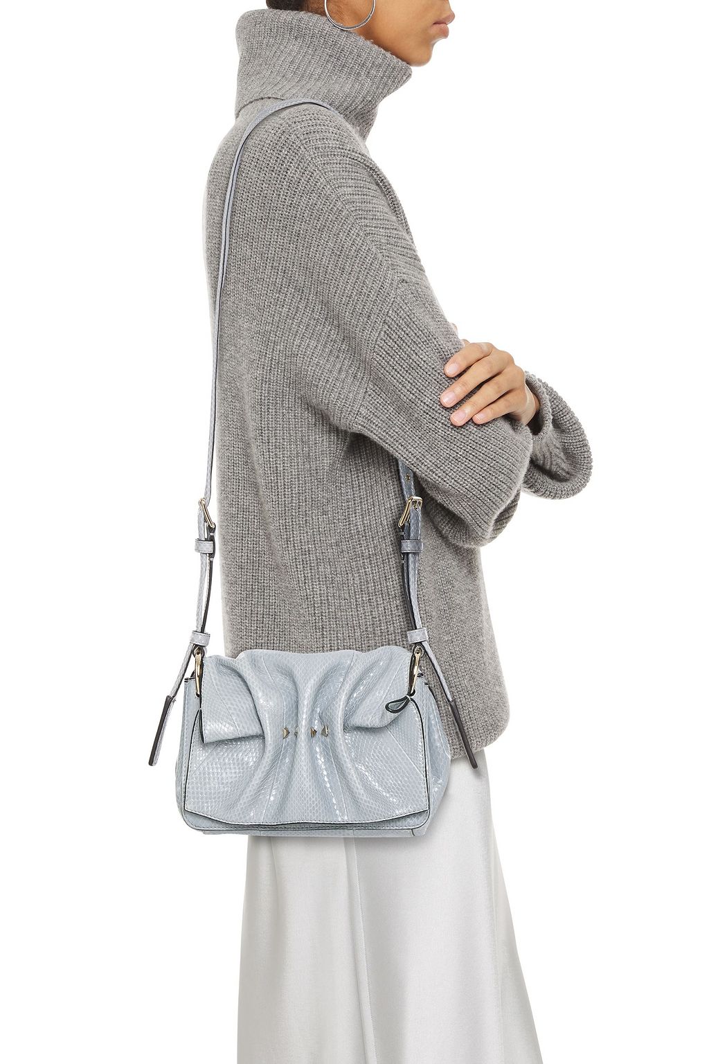 VALENTINO GARAVANI Studded gathered watersnake shoulder bag