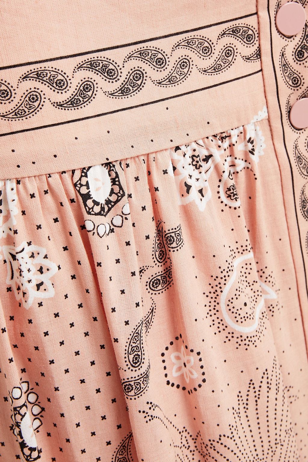 SANDRO Gaele gathered printed linen and cotton-blend maxi skirt