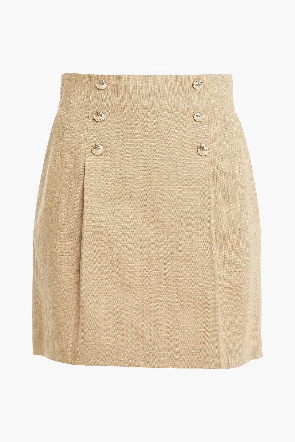 Embellished pleated cotton and linen-blend canvas mini skirt