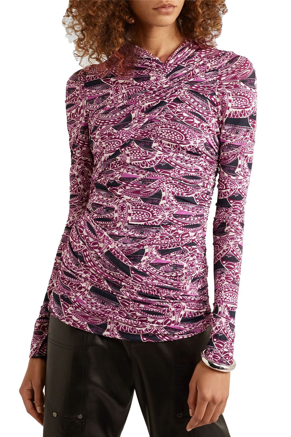 ISABEL MARANT Jany ruched printed stretch-jersey top