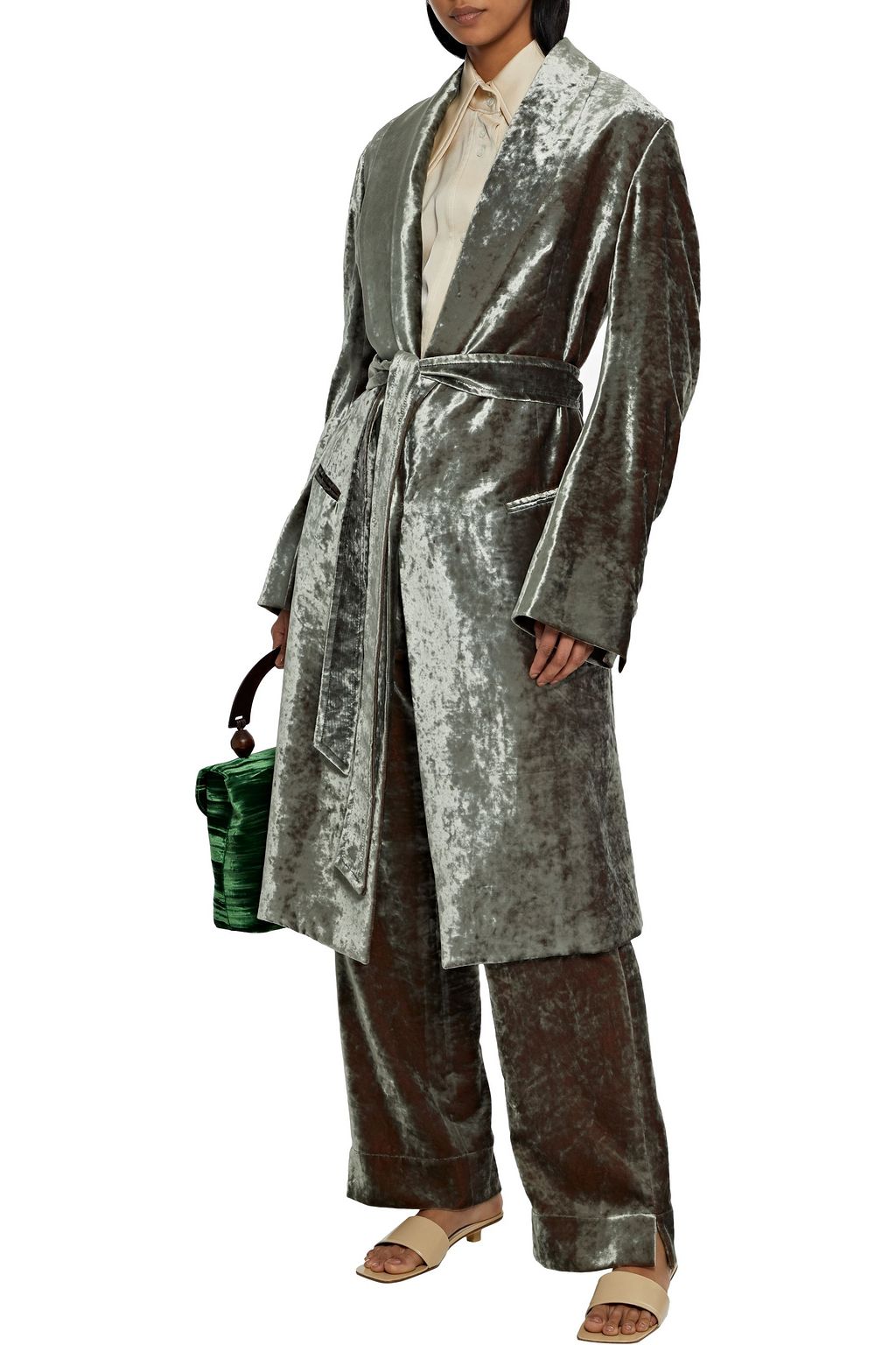 ANN DEMEULEMEESTER Belted crushed-velvet coat