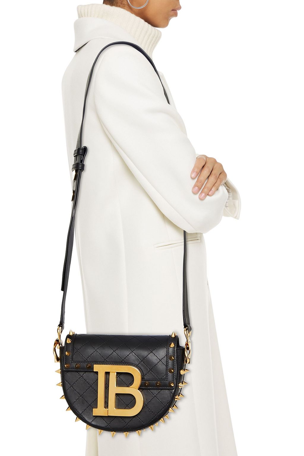 BALMAIN Jumper small spiked quilted leather cross-body bag