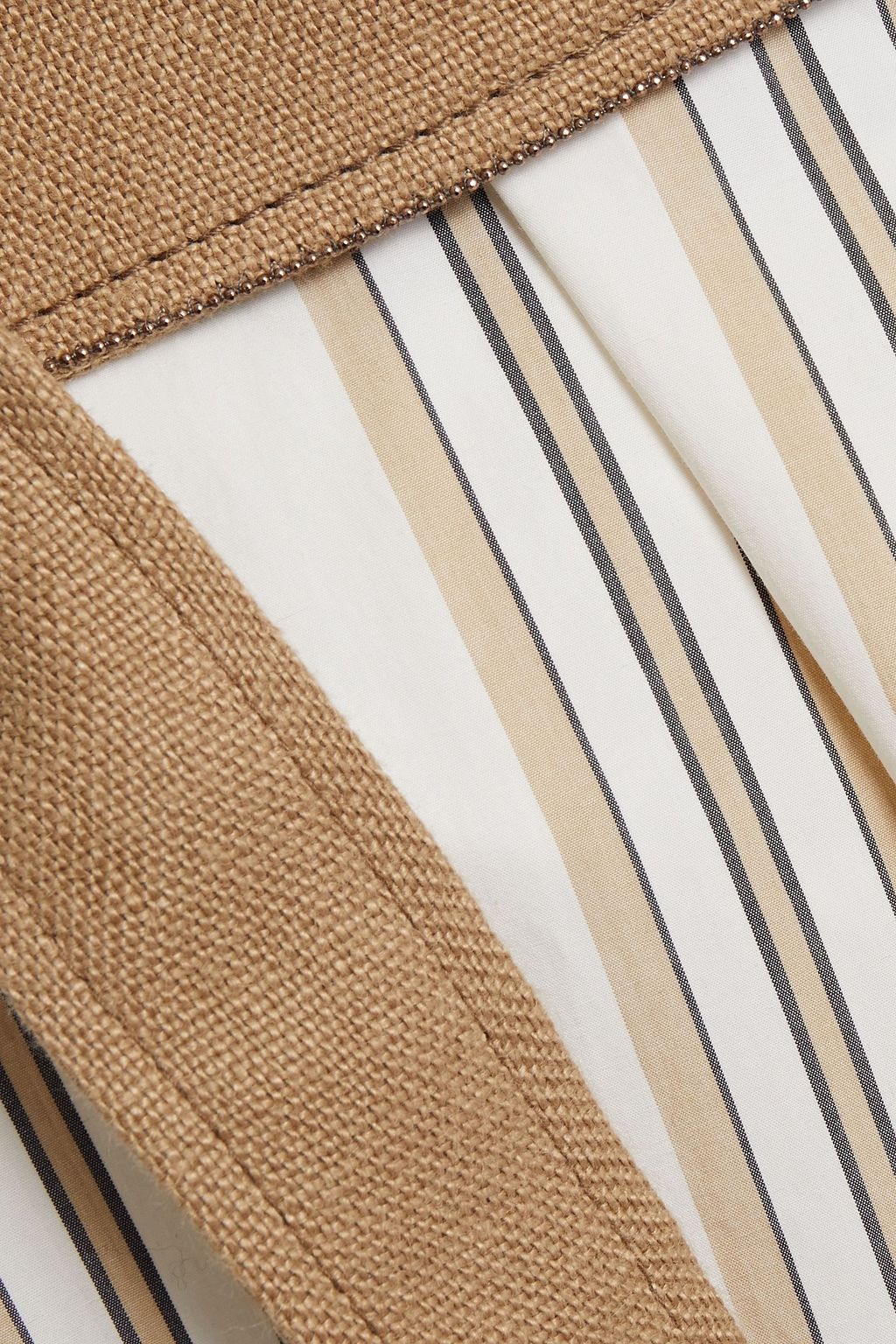 BRUNELLO CUCINELLI Belted bead-embellished striped cotton-poplin dress