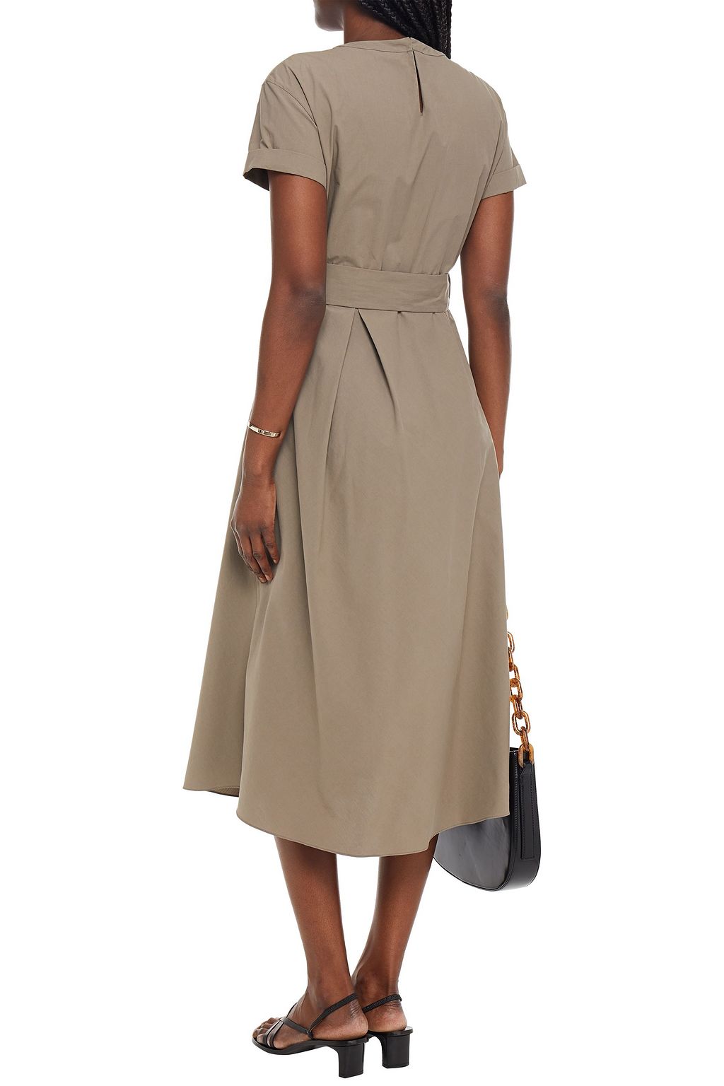 BRUNELLO CUCINELLI Verziertes Midikleid aus Baumwollpopeline mit Gürtel
