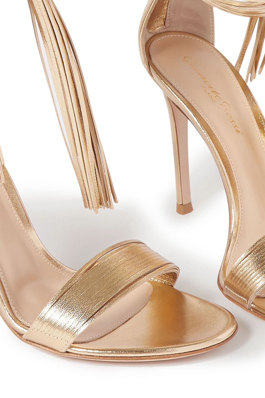 GIANVITO ROSSI 105 fringed metallic leather sandals