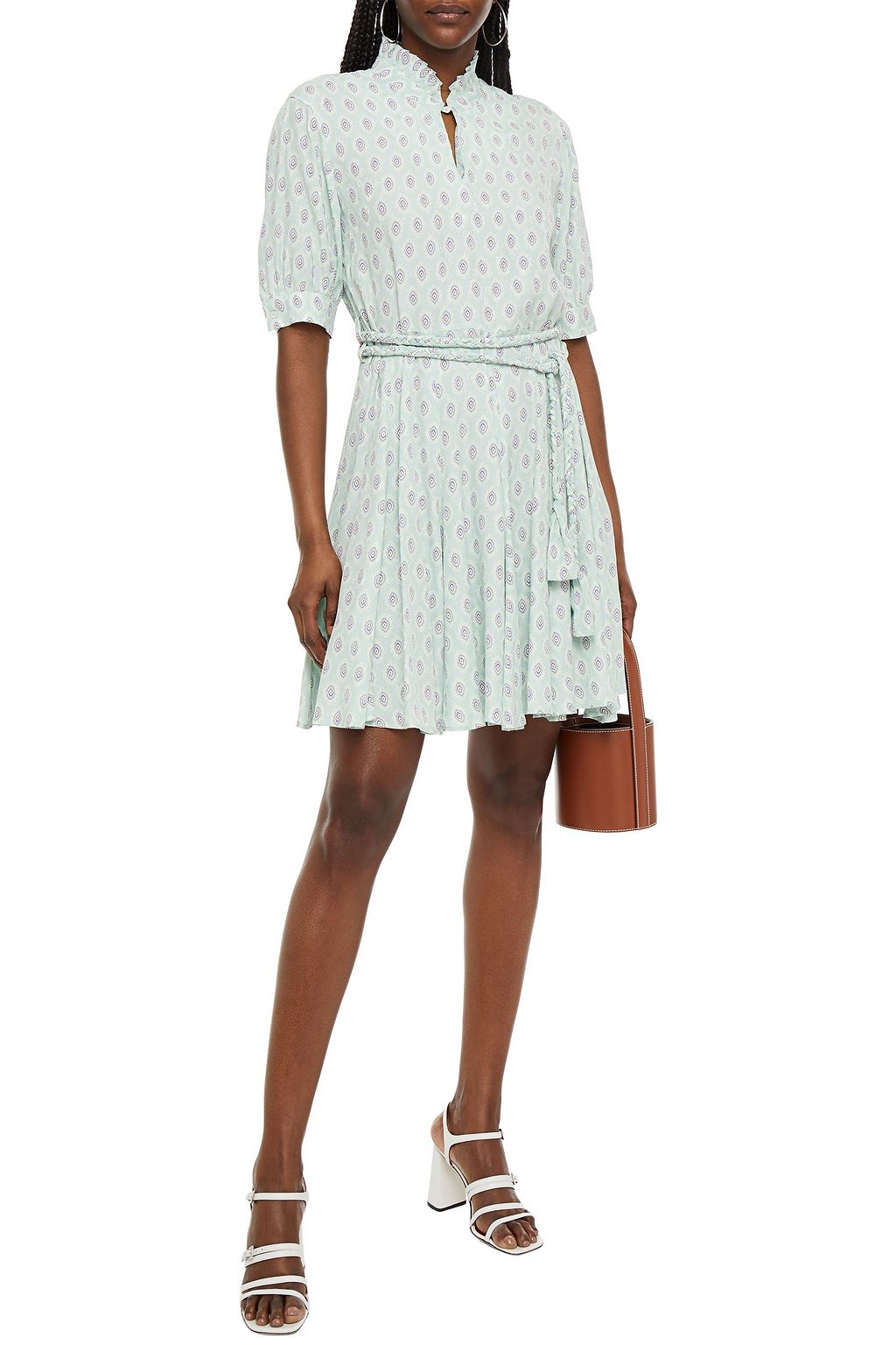 SANDRO Jary belted printed jacquard mini dress