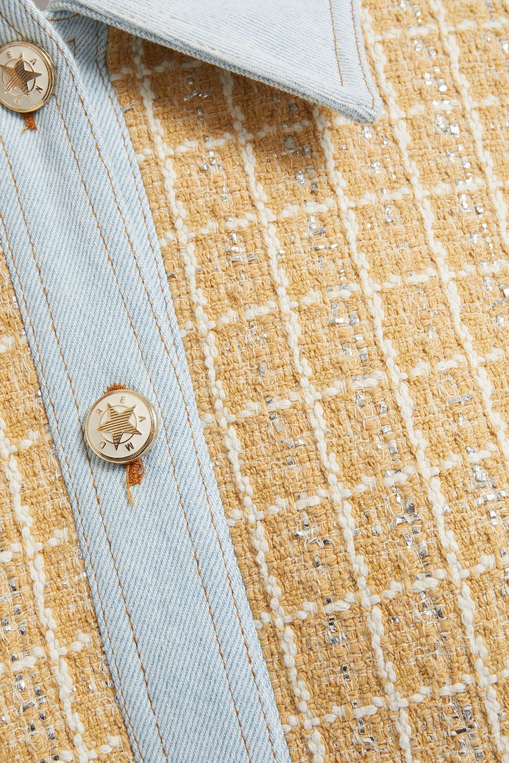 SANDRO Mella denim-paneled metallic cotton-blend tweed mini dress