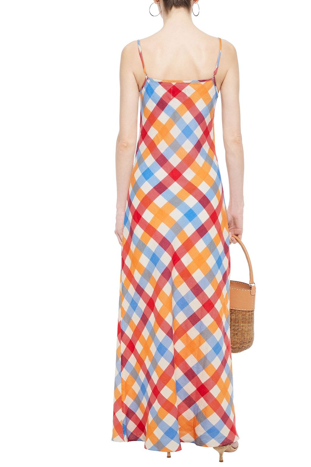 SOLID & STRIPED Column checked linen maxi dress