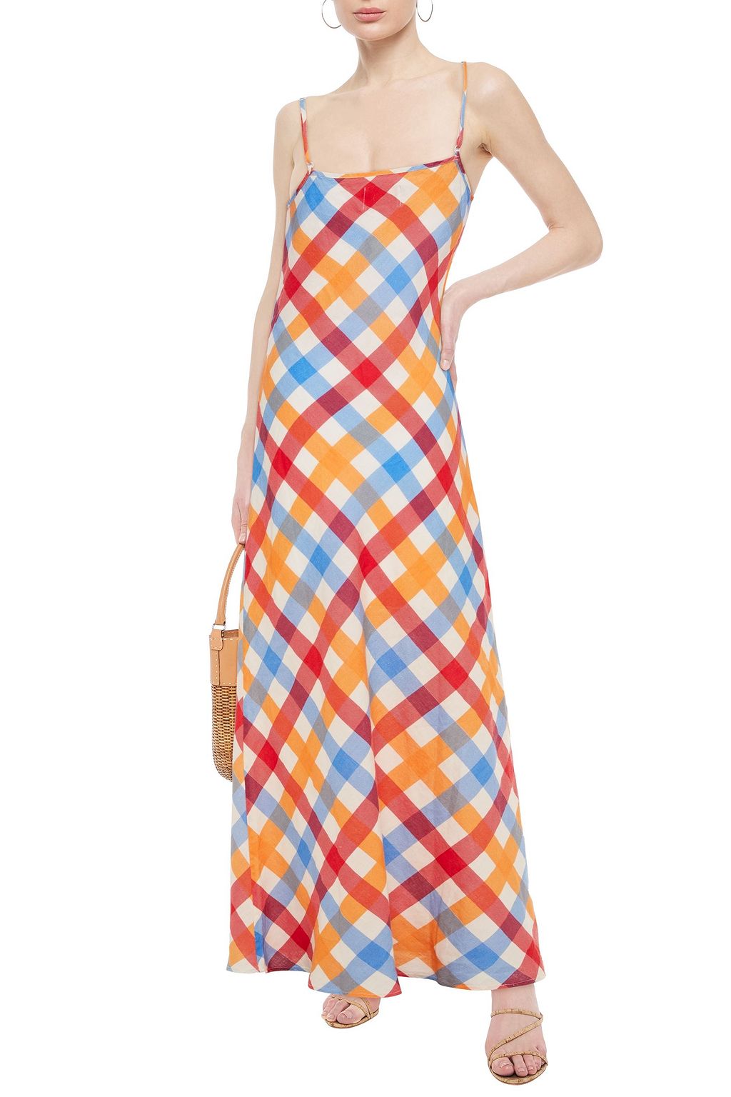 SOLID & STRIPED Column checked linen maxi dress